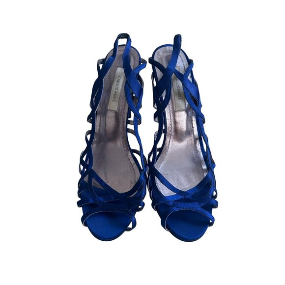 Carlos Miele Womens Strappy Royal Blue Satin Open-Toe Heels Size 38 - Picture 4 of 9